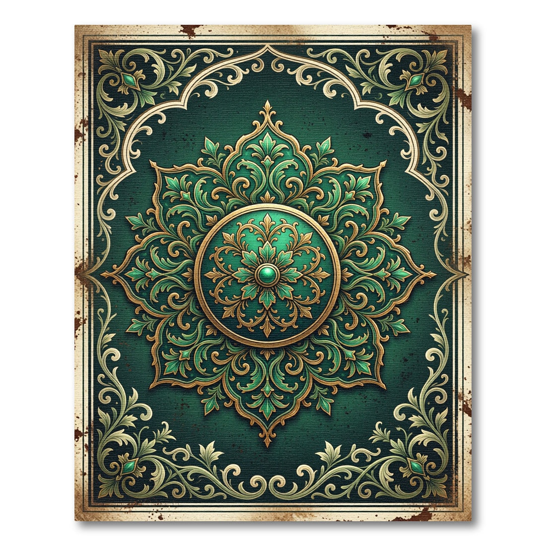 Emerald Green Ornate Medallion Rug