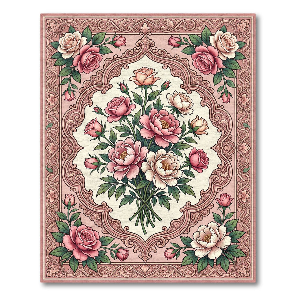 Pink Floral Bouquet Vintage Frame Rug