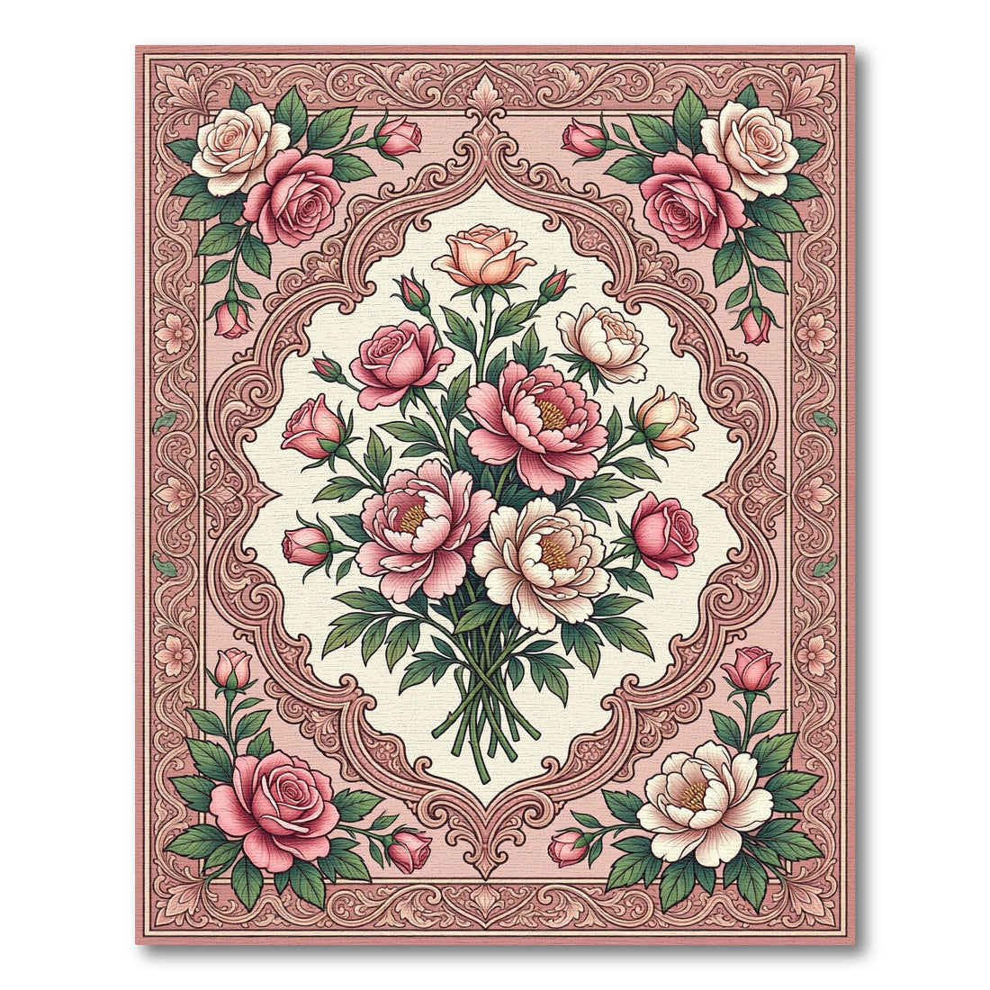 Pink Floral Bouquet Vintage Frame Rug