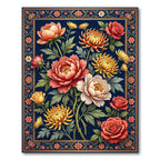 Elegant Navy Floral Bouquet Art Rug