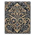 Elegant Gold Silver Scrollwork Rug