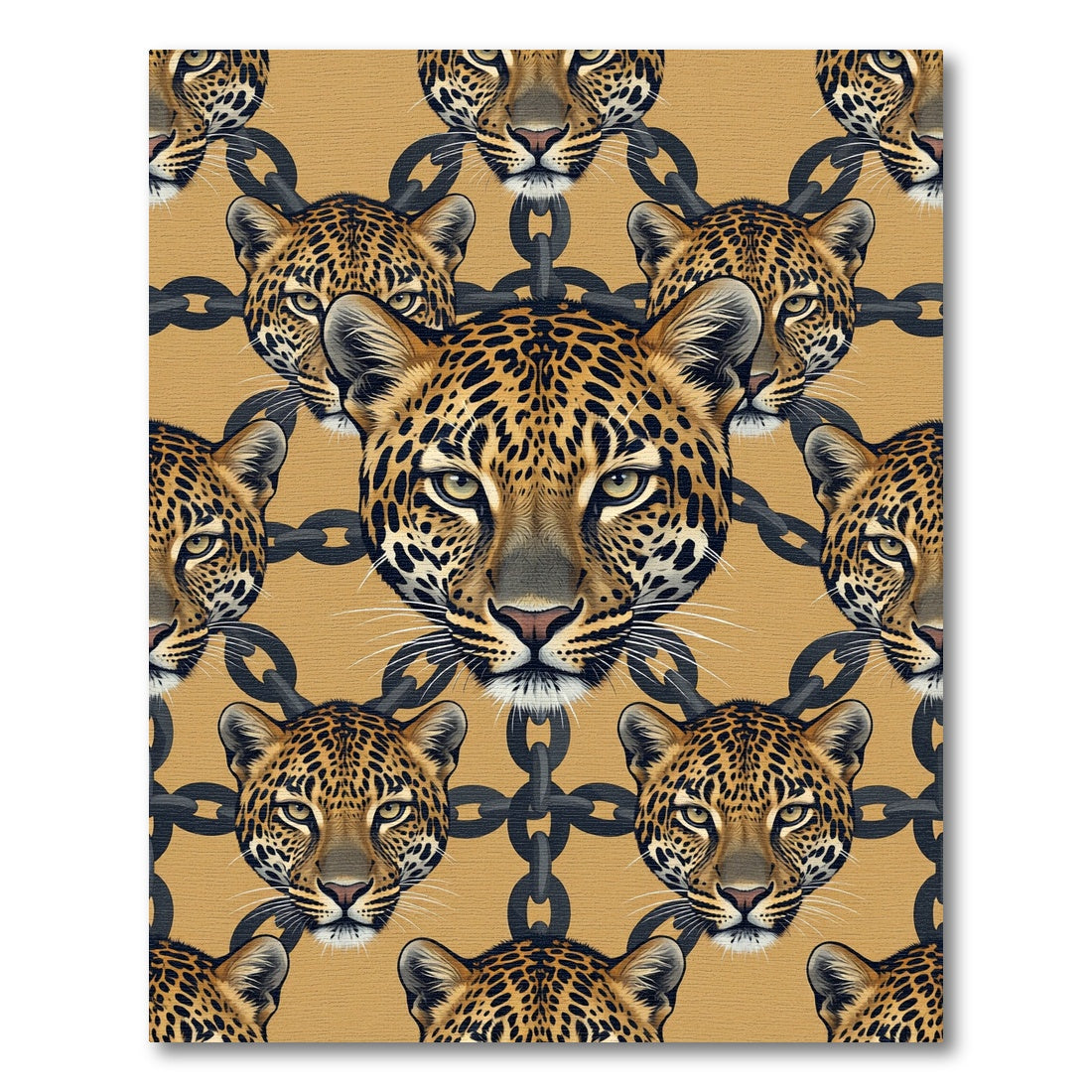 Bold Leopard Heads with Iron Chains Rug
