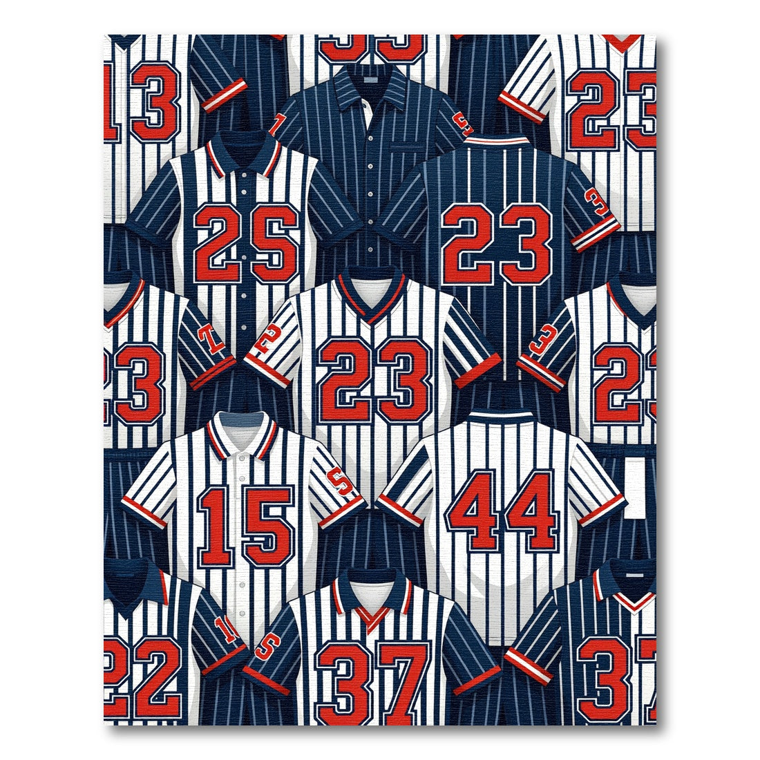 Navy White Red Jersey Number Collage Rug