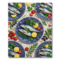 Mediterranean Anchovy Lemon Blue Floral Plate Rug