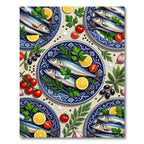 Mediterranean Anchovy Lemon Blue Floral Plate Rug