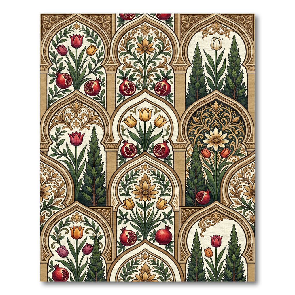 Rich Pomegranate Tulip Archway Garden Rug