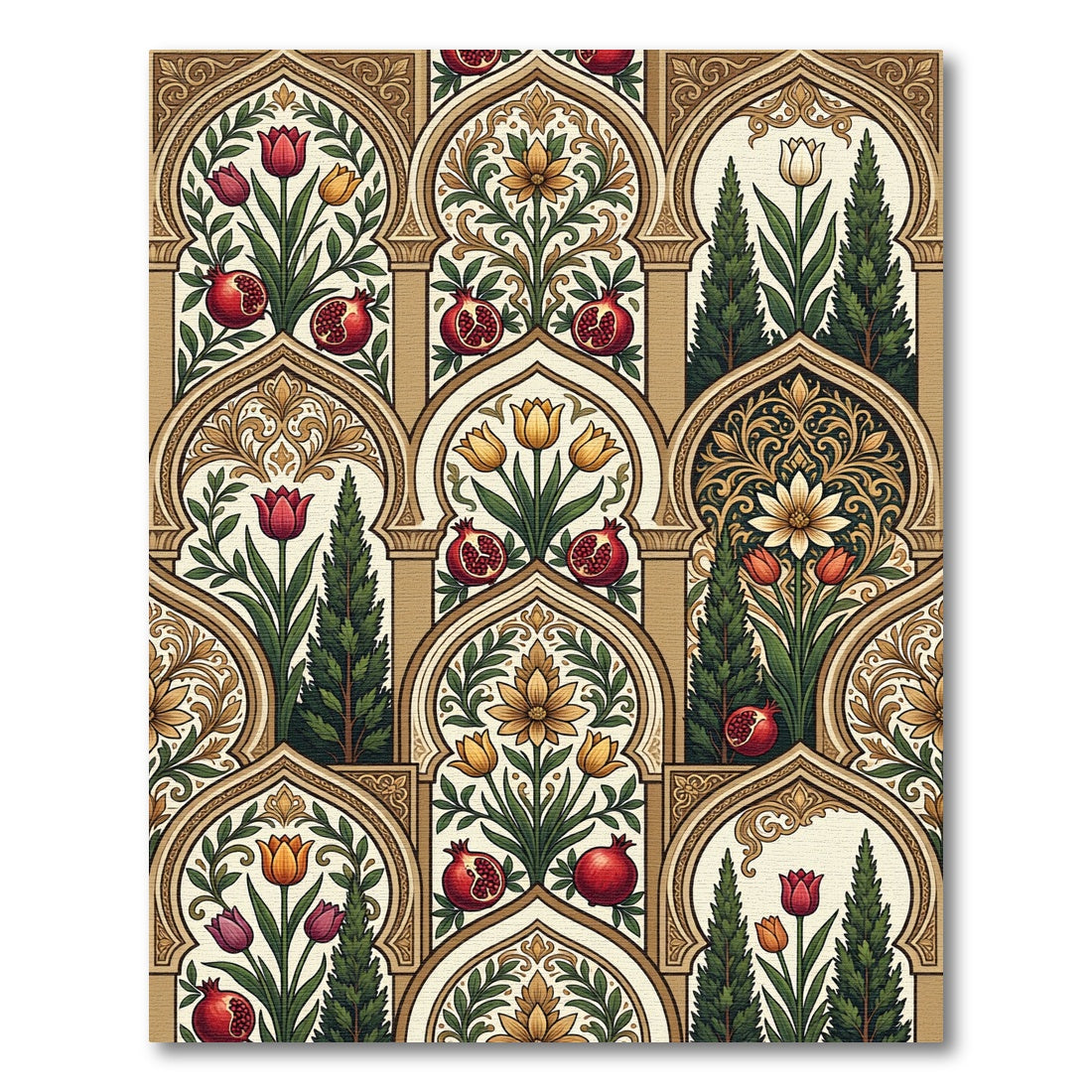 Rich Pomegranate Tulip Archway Garden Rug