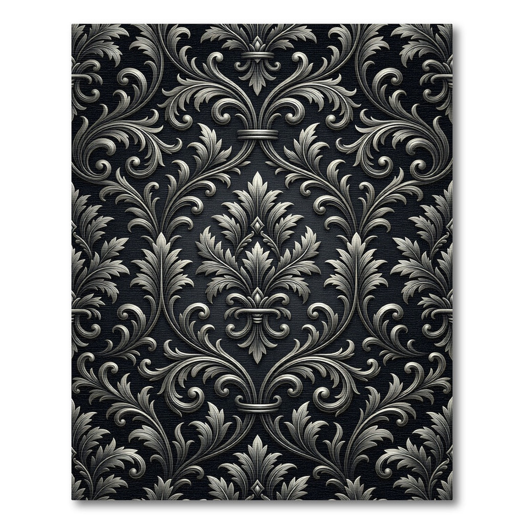 Elegant Silver Floral Scroll Rug