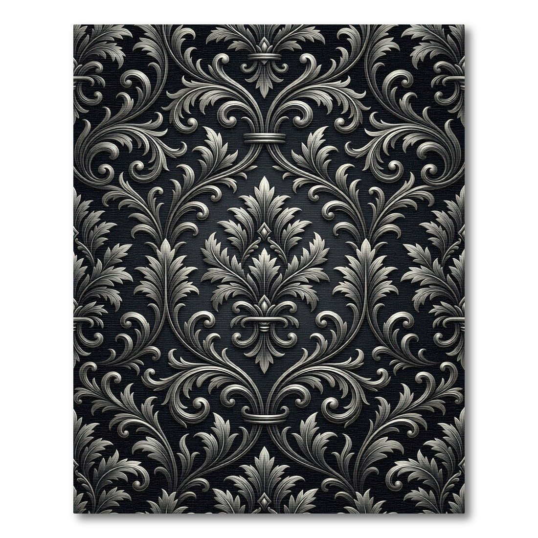 Elegant Silver Floral Scroll Rug