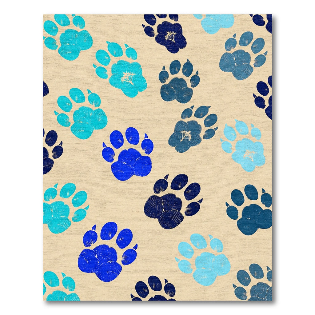 Blue Paw Prints Repeated Composition Rug