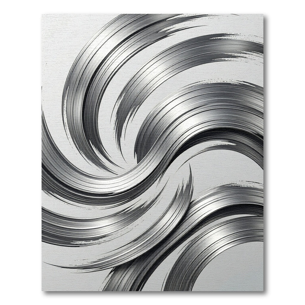 Modern Metallic Silver Abstract Swirl Rug
