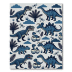 Playful Blue Dinosaur and Dragonfly Illustration Rug