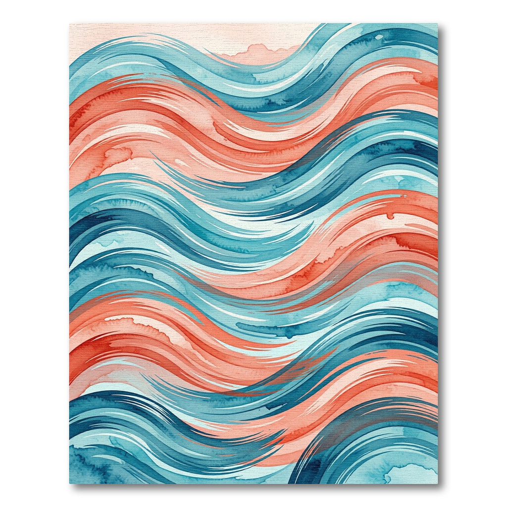 Abstract Teal and Coral Flowing Wave Rug