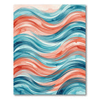 Abstract Teal and Coral Flowing Wave Rug