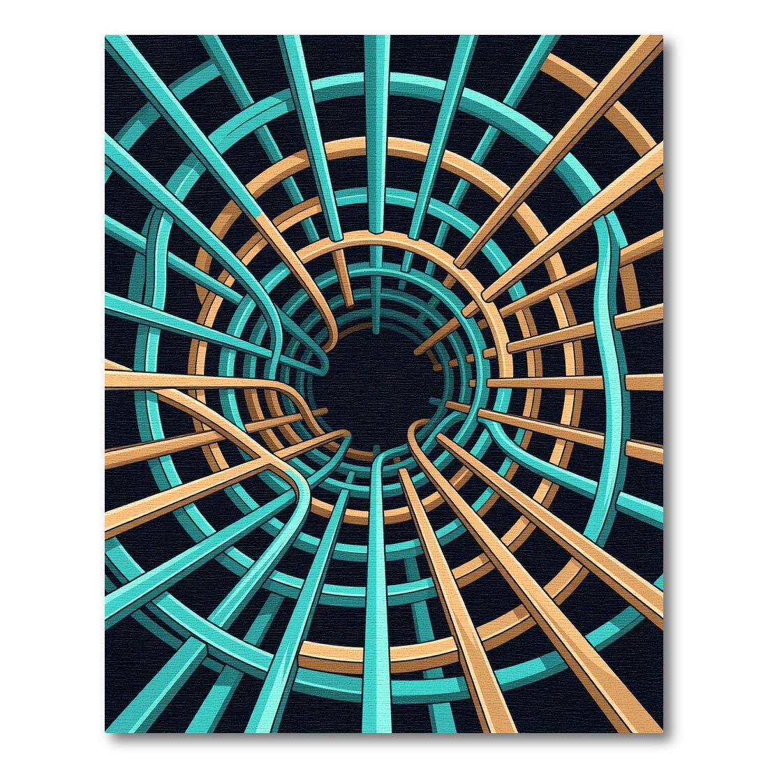 Teal and Gold Abstract Radial Tunnel Rug