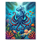 Vibrant Blue Octopus Underwater Coral Scene Rug