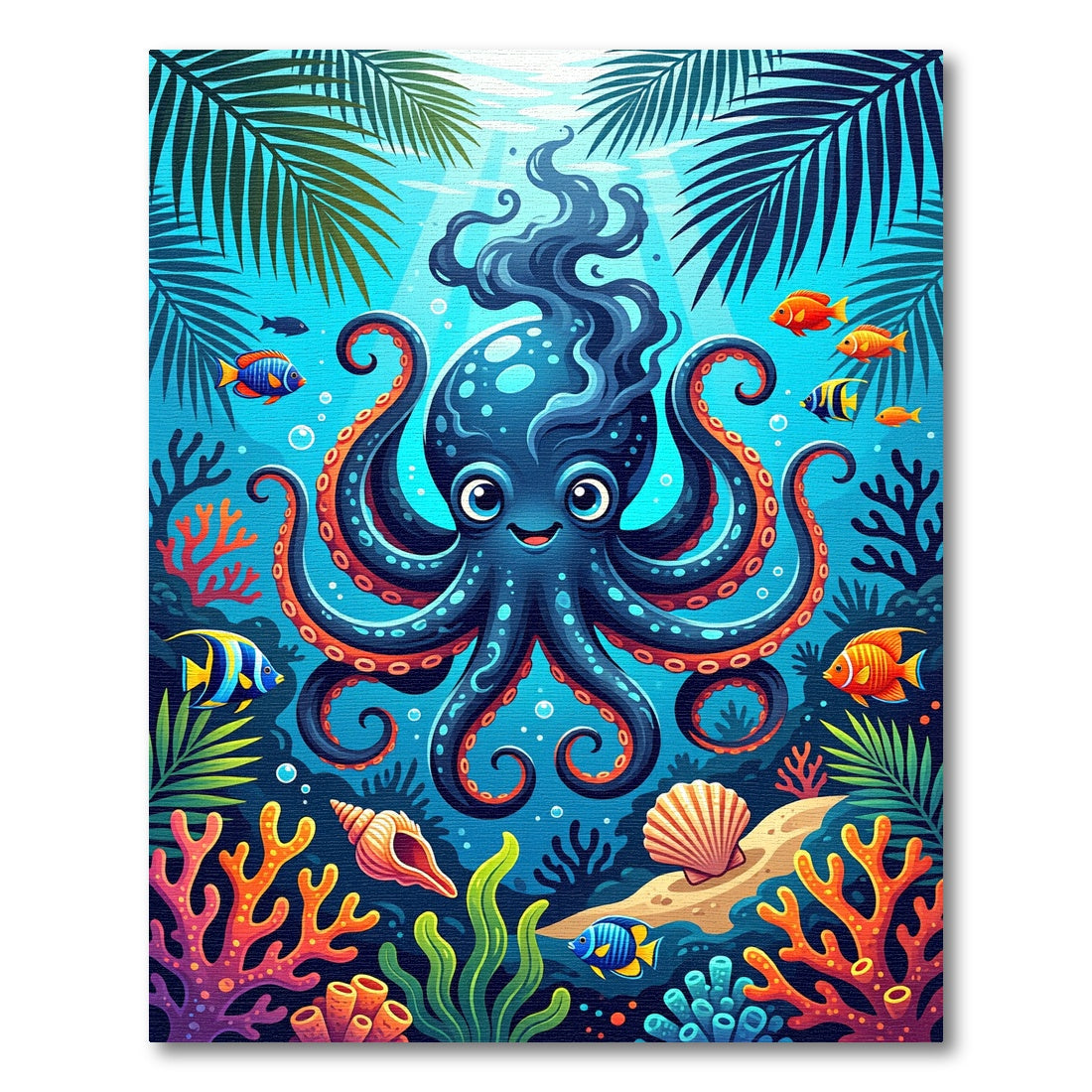 Vibrant Blue Octopus Underwater Coral Scene Rug