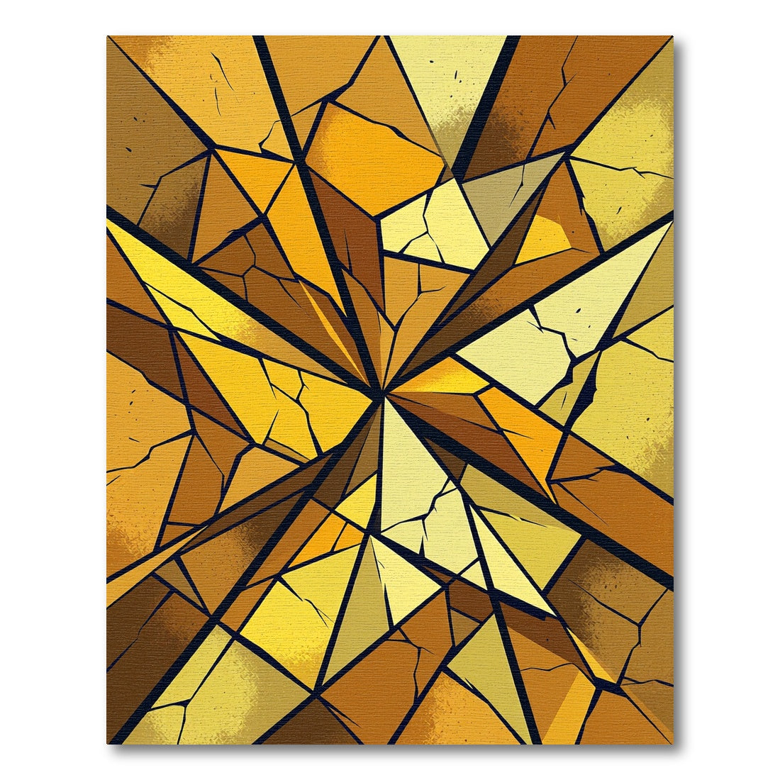 Golden Shattered Geometric Abstract Glass Rug