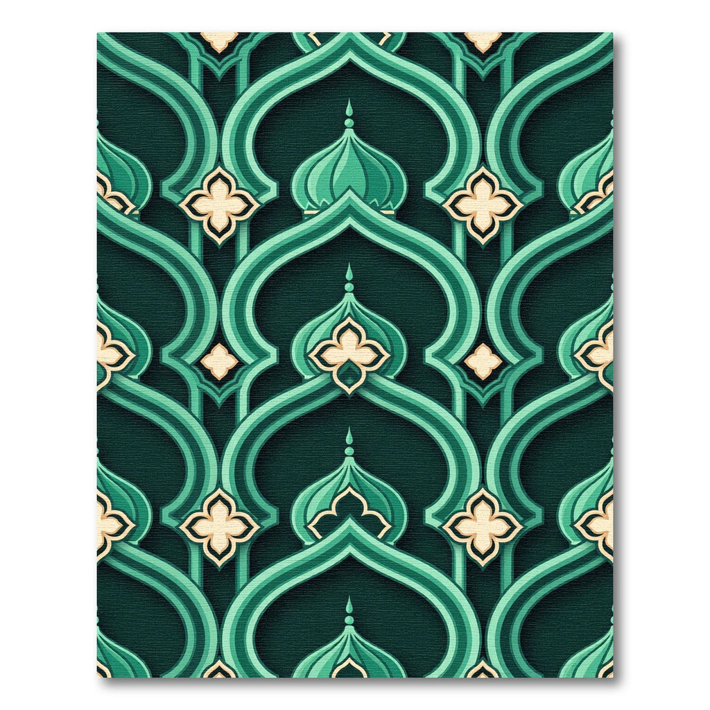 Emerald Arabesque Arch Teal Geometric Tapestry Rug