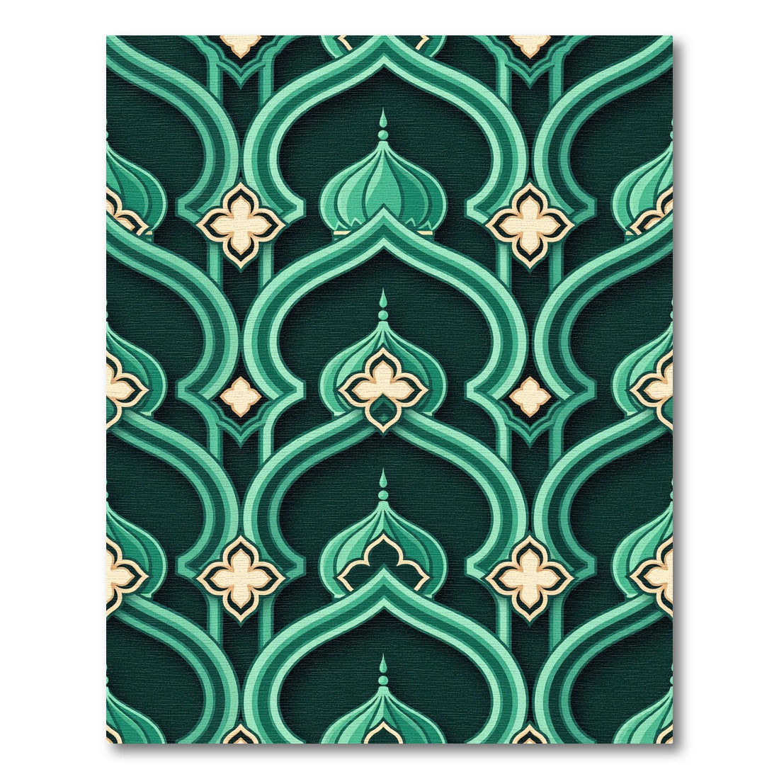 Emerald Arabesque Arch Teal Geometric Tapestry Rug