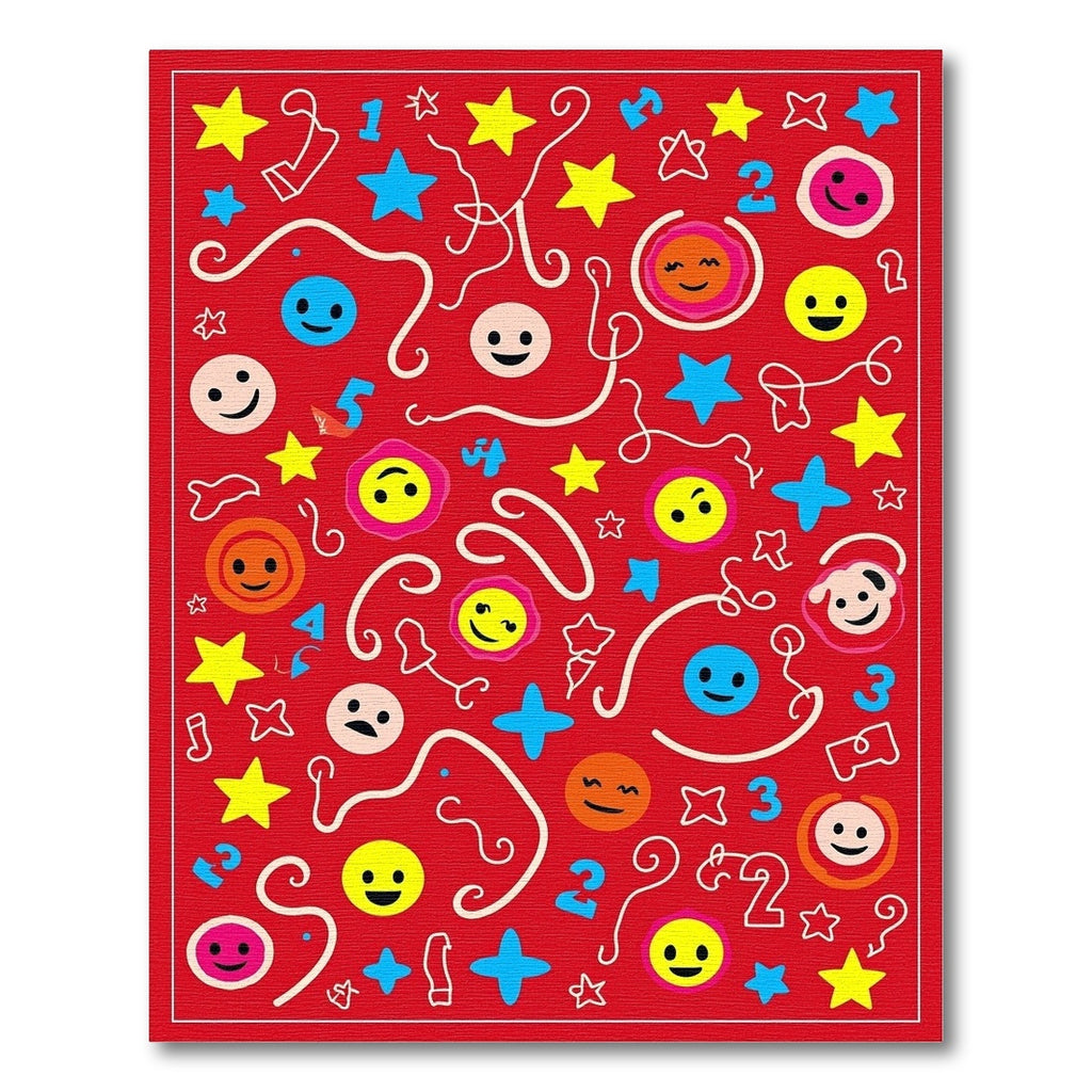 Red Emoji Star Number Collage Rug