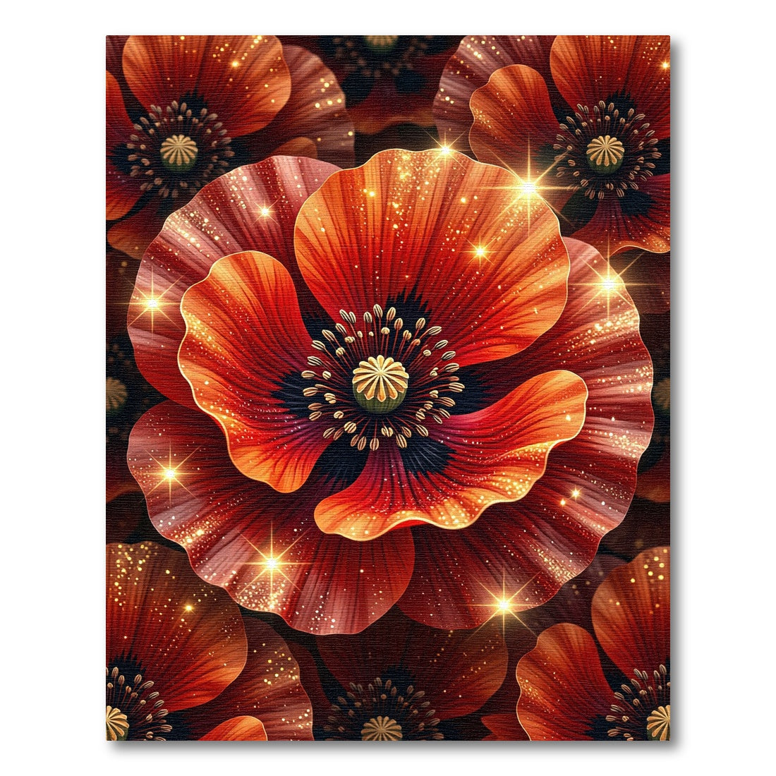 Vibrant Red Sparkling Poppy Floral Rug