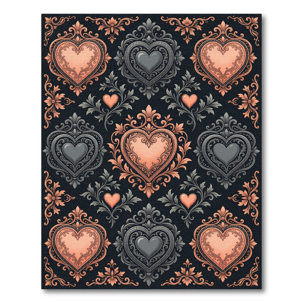 Ornate Rose Gold Gray Heart Medallions Rug