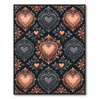 Ornate Rose Gold Gray Heart Medallions Rug