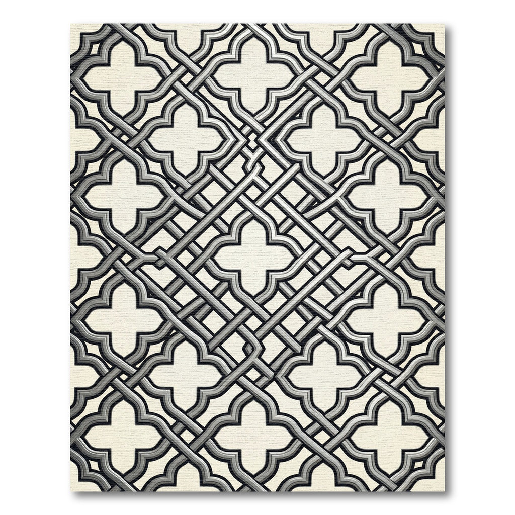 Elegant Gray Interlocking Geometric Lattice Rug