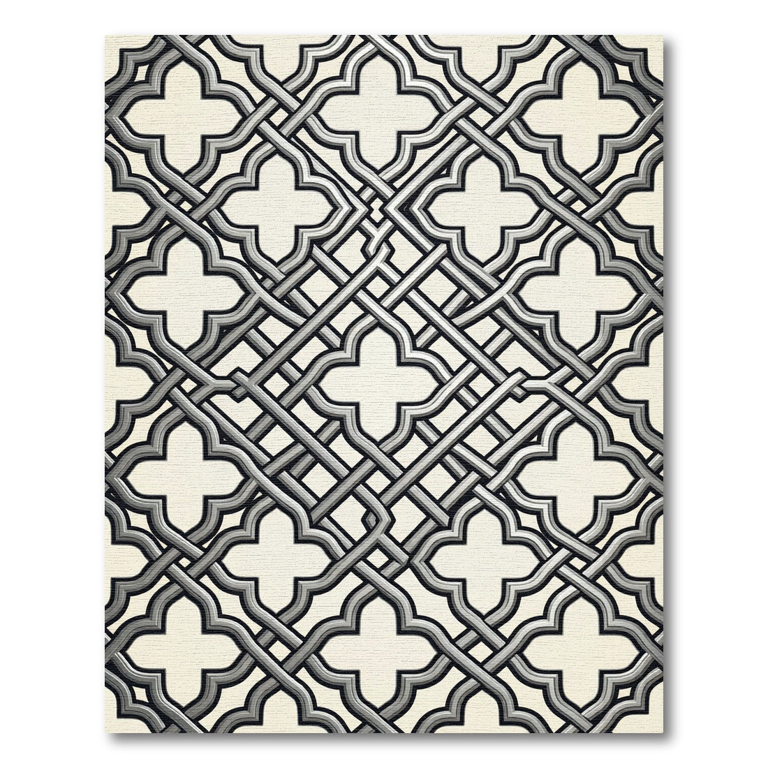 Elegant Gray Interlocking Geometric Lattice Rug