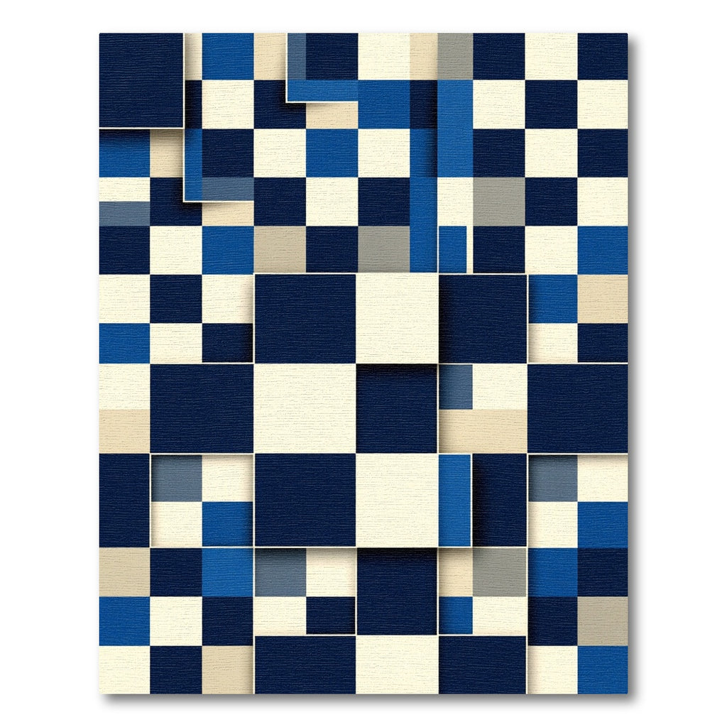 Deep Blue Layered Squares Rug