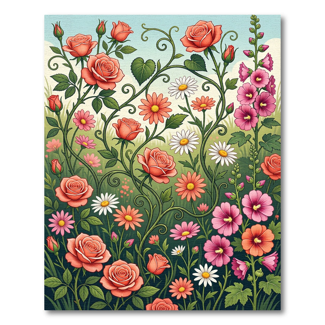 Vibrant Peach Rose Garden Meadow Rug