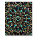 Black Gold Teal Floral Mandala Rug