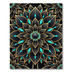 Black Gold Teal Floral Mandala Rug