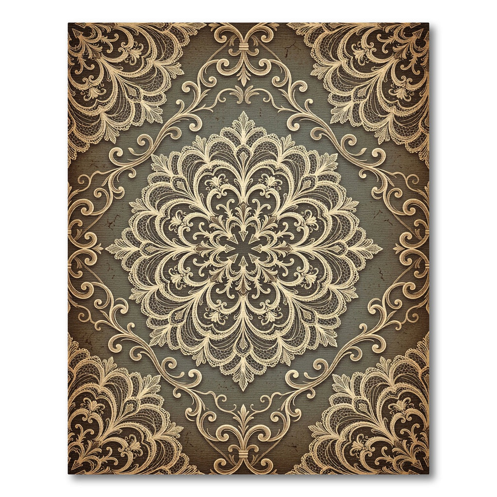 Antique Gold Lace Medallion Swirl Rug