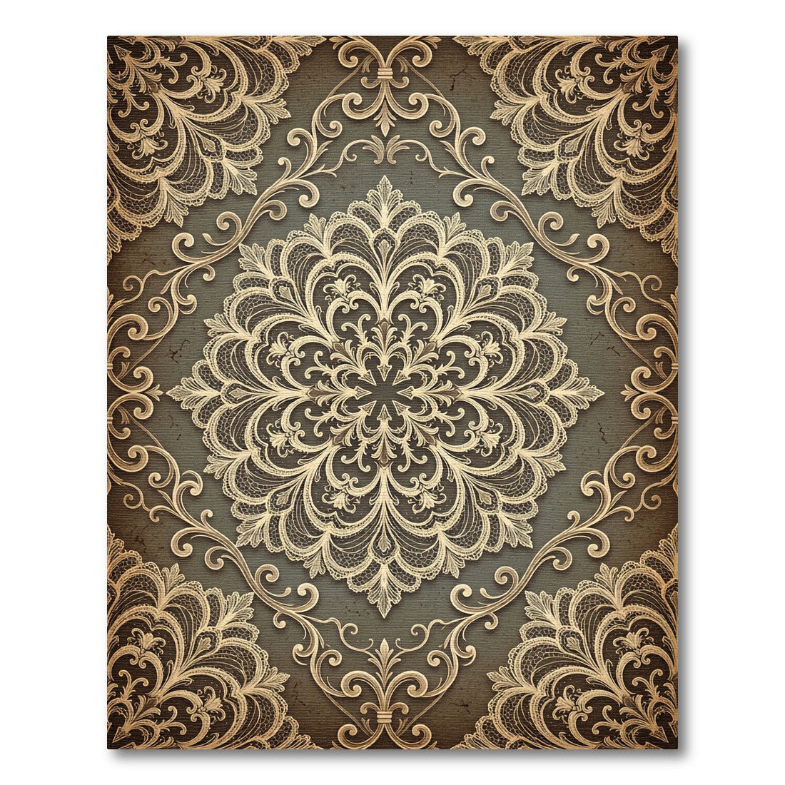 Antique Gold Lace Medallion Swirl Rug