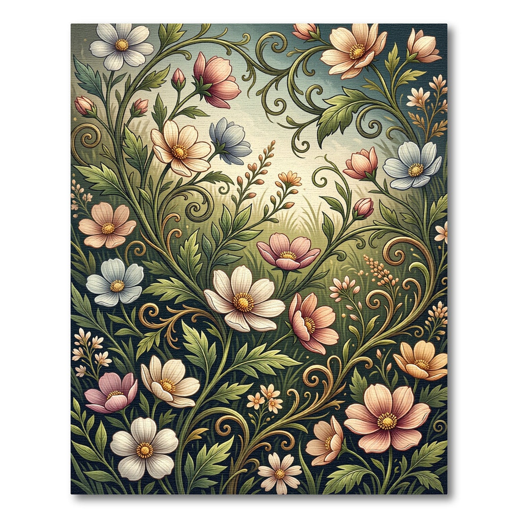 Pastel Meadow Floral Vine Swirl Rug