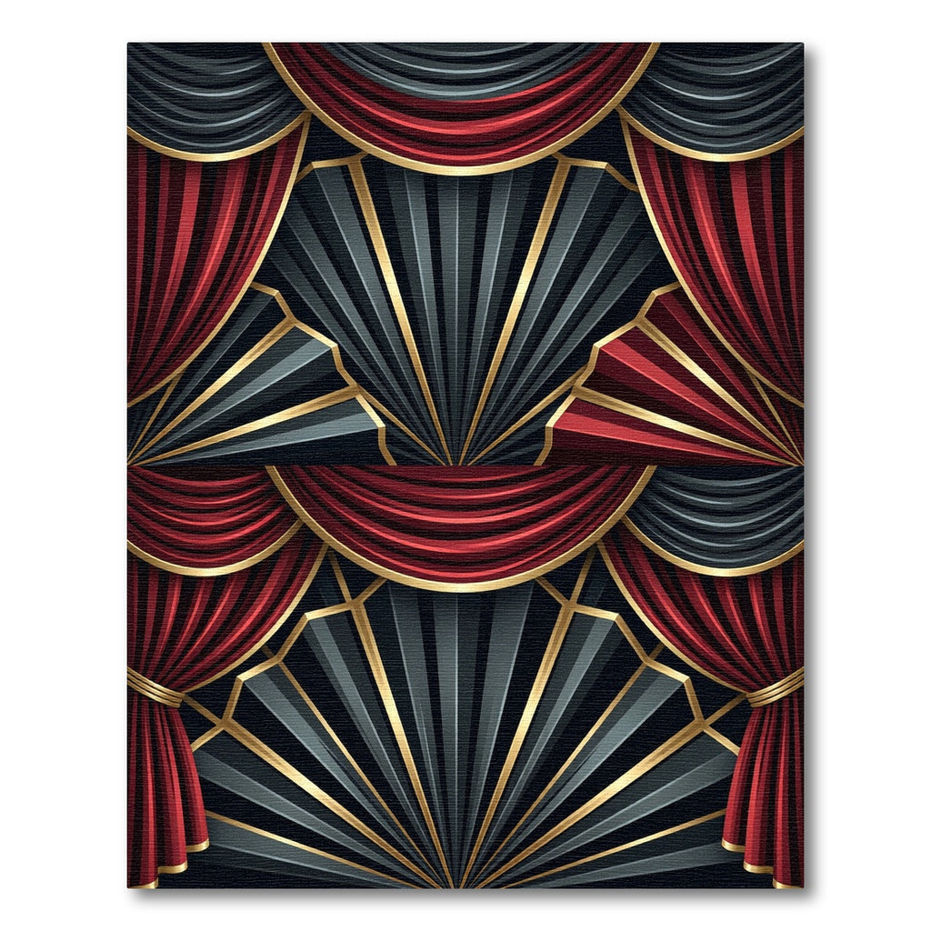 Art Deco Crimson Black Fan Rug