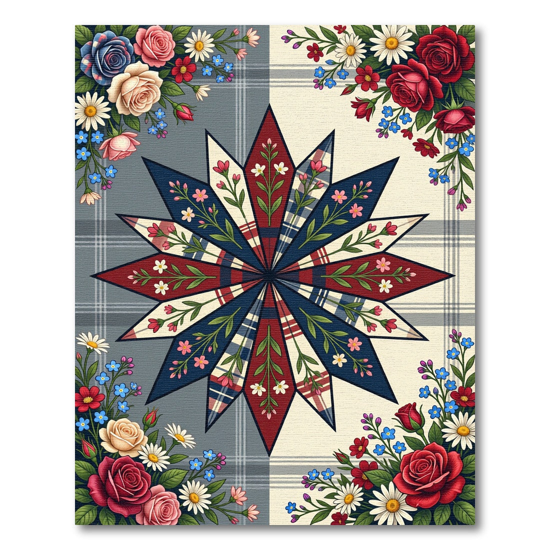 Americana Floral Star Plaid Rug