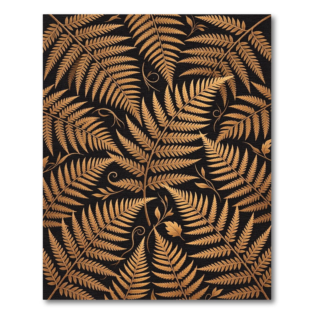 Golden Fern Foliage Rich Black Rug
