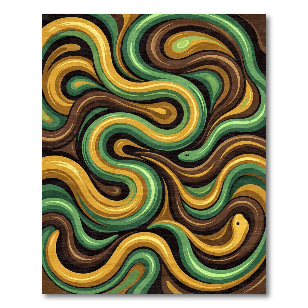 Swirling Ocher and Forest Green Serpents Rug
