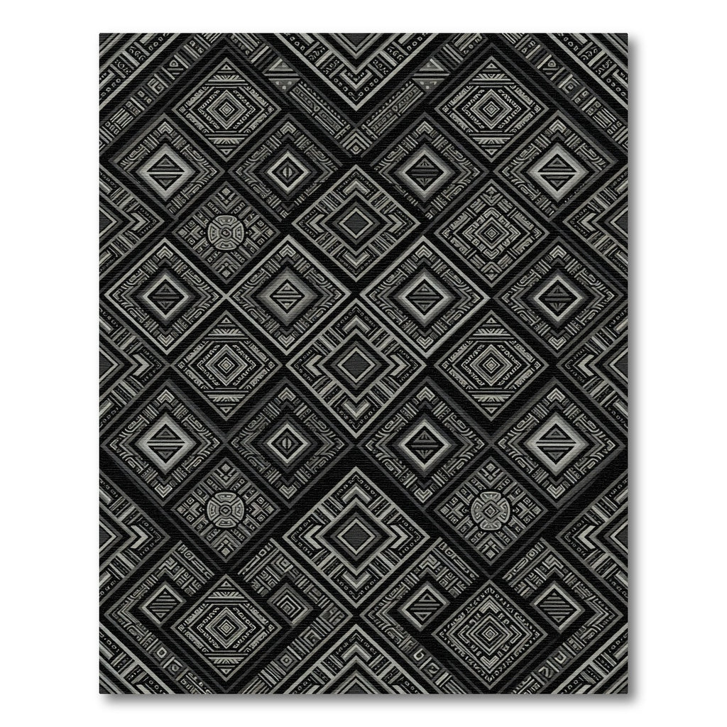 Geometric Black Silver Diamond Rug