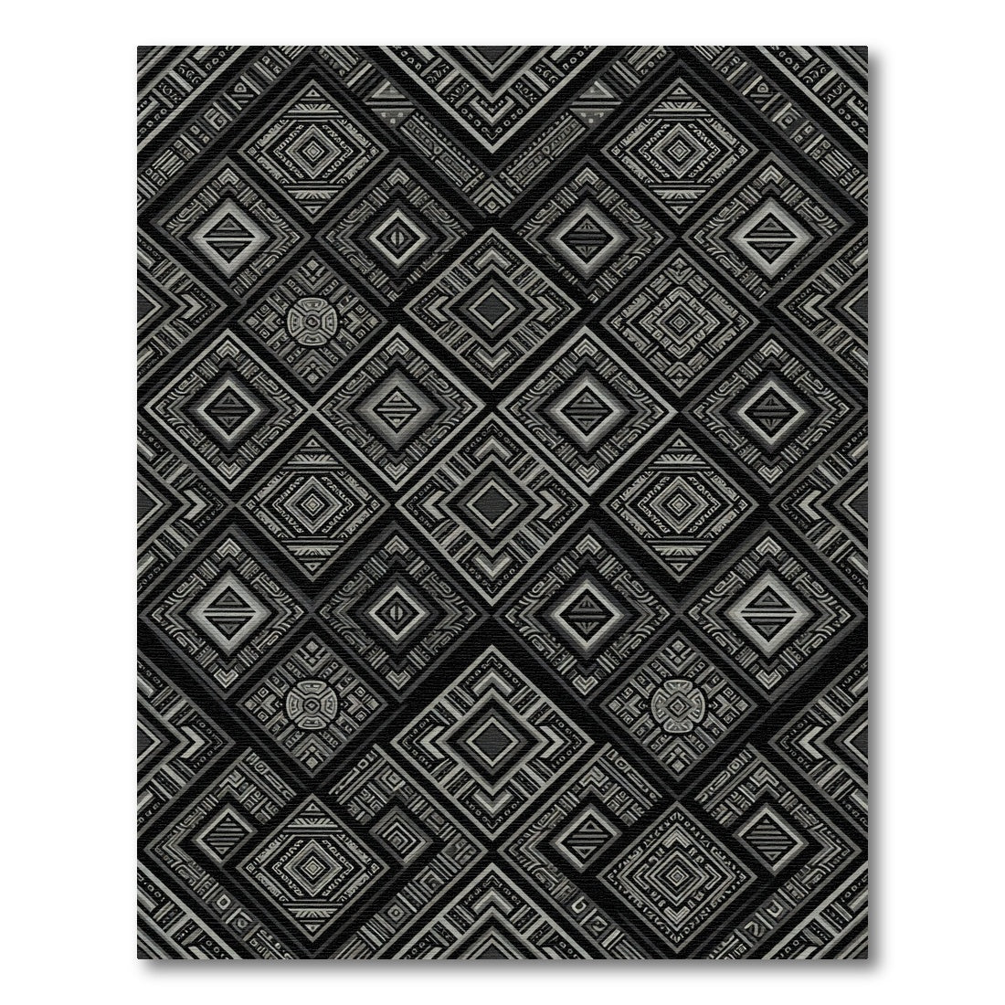 Geometric Black Silver Diamond Rug