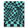 Abstract Teal and Black Warped Checkerboard Rug
