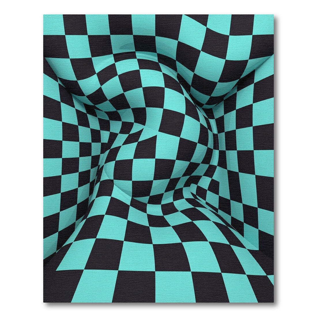 Abstract Teal and Black Warped Checkerboard Rug