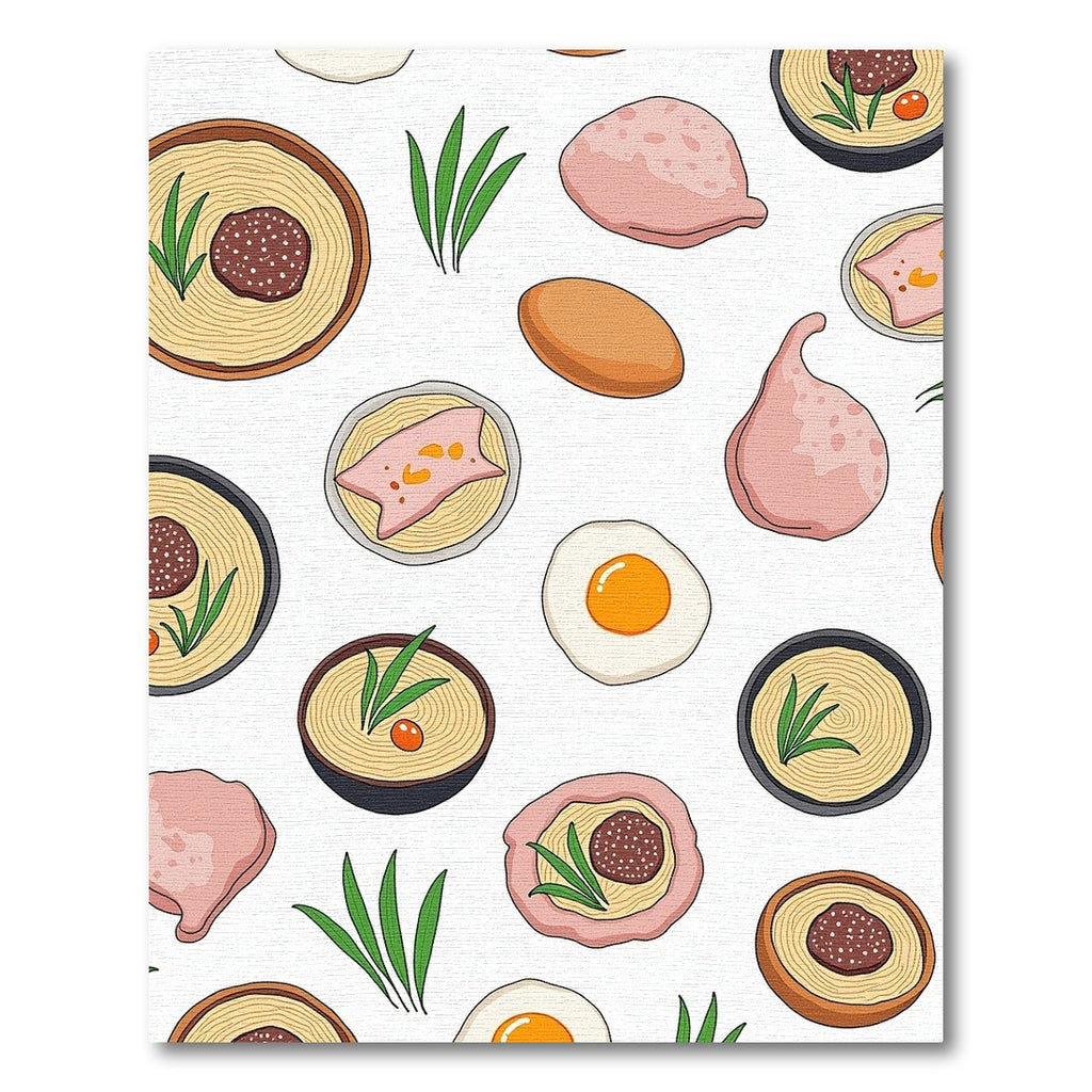 Pink Food Pattern with Eggs and Greens Rug