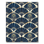 Art Deco Peacock Fan Navy Wallpaper Rug