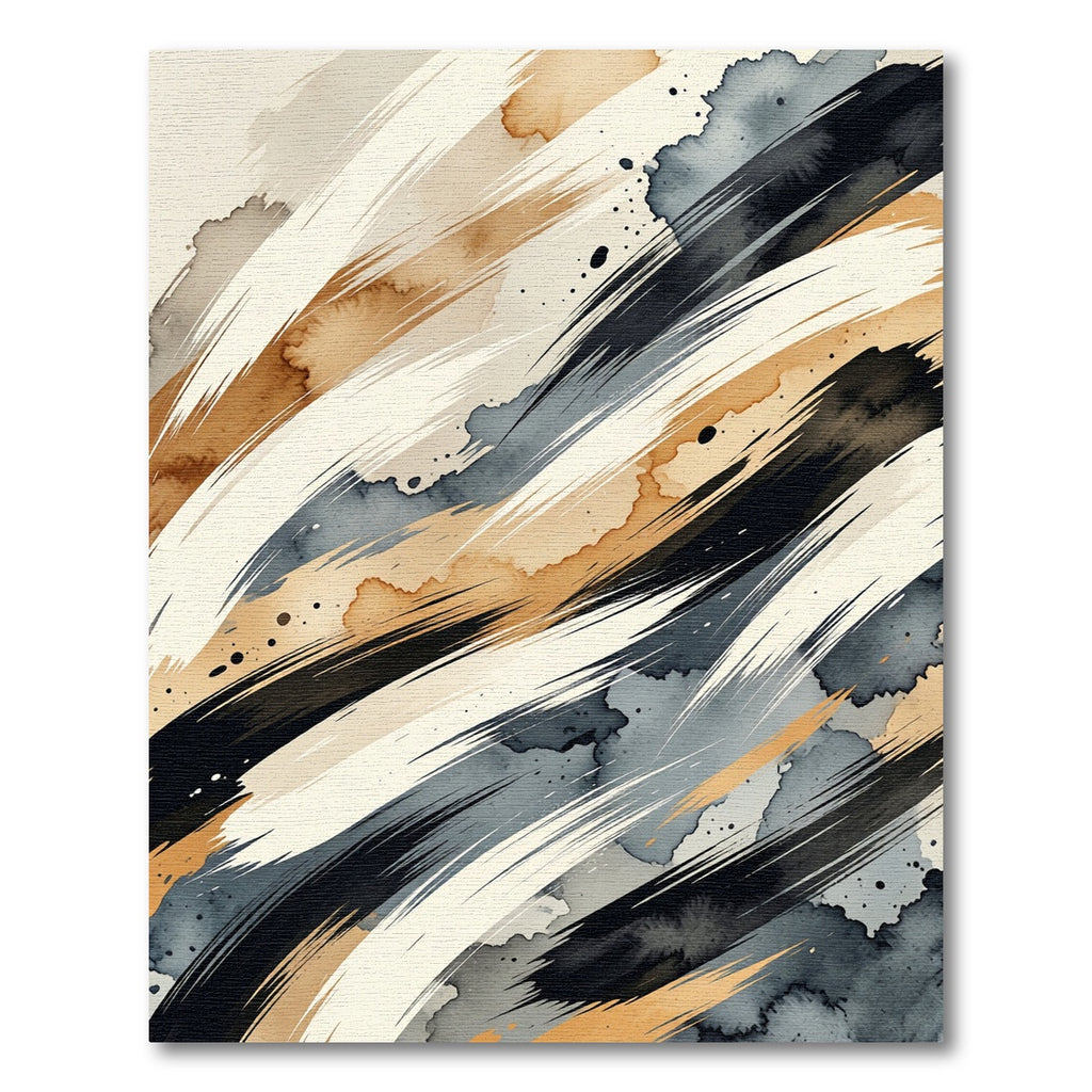Abstract Ink Stroke Black Beige Watercolor Rug