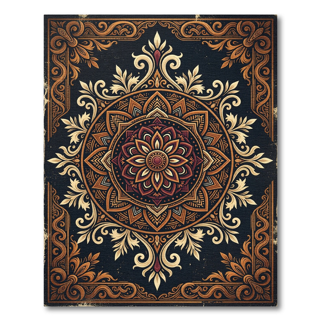 Ornate Golden Floral Mandala Rug