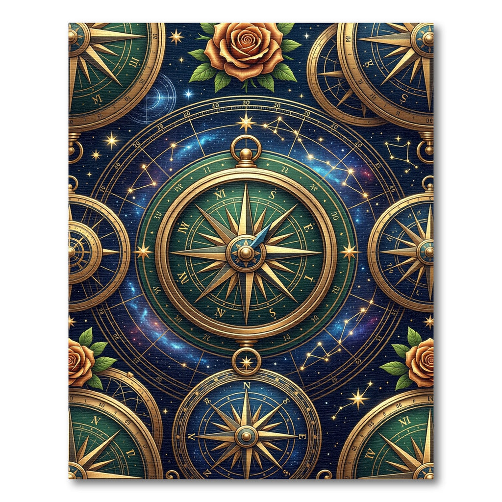Celestial Golden Compass And Rose Mural Rug